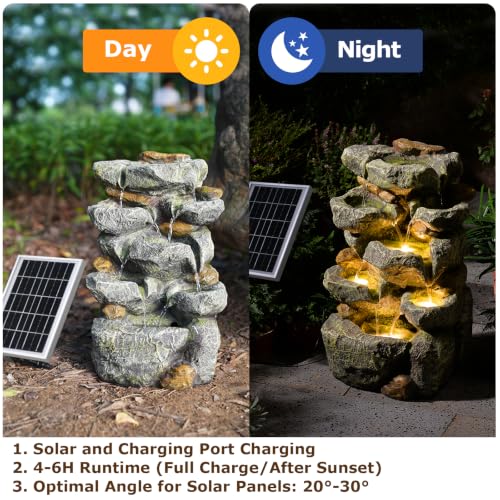 5 Tiered Solar Water Fountain Outdoor Garden with LED Lights