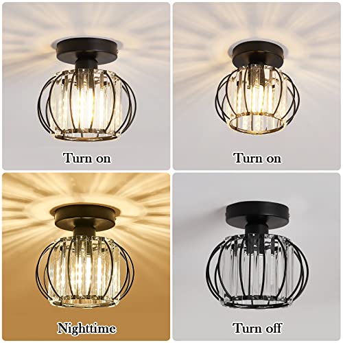 2 Pack Semi Flush Mount Ceiling Light Fixture Modern Small Crystal Chandelier Mini Indoor Ceiling Lamp for Bathroom Hallway Foyer Porch Hall Closet（Black） (2 Count)