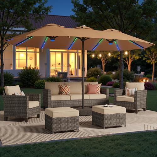 15Ft Patio Umbrella With Multicolor Solar Light
