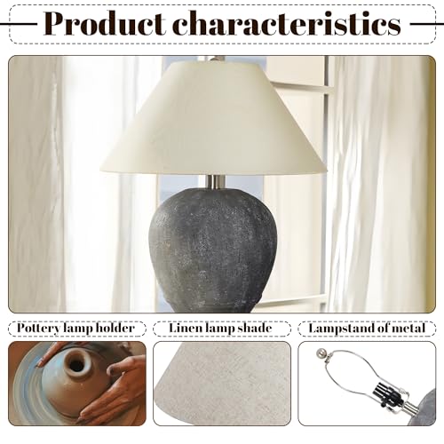 21'' Medium Size Gray Base Ceramic Basin Table Lamp for Bedroom