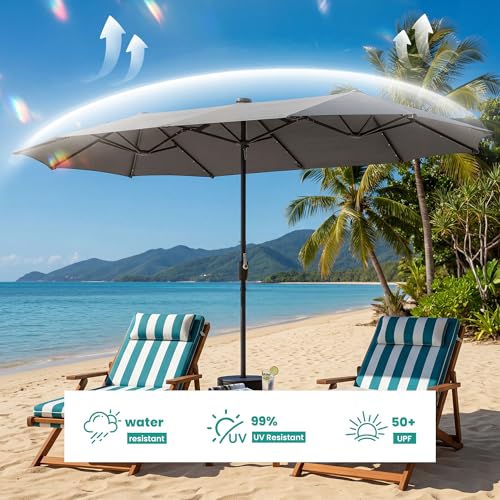 13FT Large Double Sided Patio Umbrella with Solar Lights