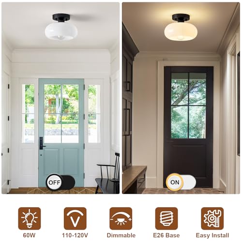 Mid Century Modern Black Semi Flush Ceiling Light 8.66 Inch