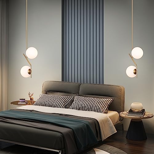 Brass Pendant Lighting 2 Light Chandelier Gold Globe Pendant Light Fixture Indoor Hanging Light Fixture for Kithchen Island Dinning Room Bedroom
