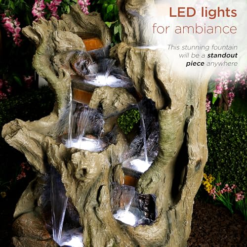 WIN1398 Outdoor Cascading Willow Tree Floor Fountain with Cool White LED Lights