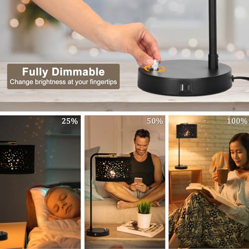 Bedside Table Lamp with USB C+A Ports