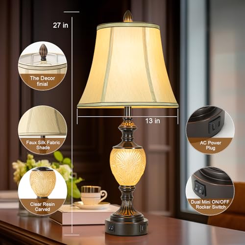 27'' High Vintage Table Lamps with Nightlight Set of 2 for Living Room (2 Count)