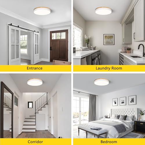 Modern Wood White Flush Mount Ceiling Light 15.75 Inch