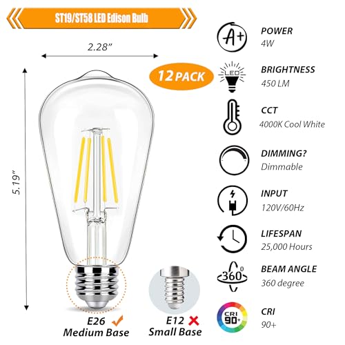 12 Pack 4000K Cool White Dimmable LED Light Bulbs 40W Equivalent (12 Count)