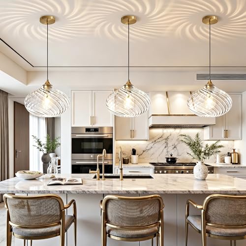 11in Gold Pendant Lights Kitchen Island with Clear Glass Shade 1Pack