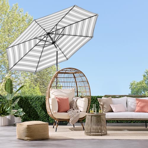 10ft Solar Polyester LED Lighted Patio Umbrella w