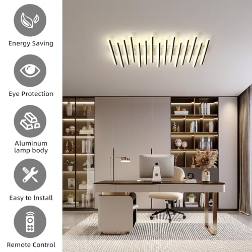 15 Lights Linear Modern Ceiling Light 43.3 inch Dimmable LED Chandelier Semi Flush Mount Light Fixture for Dining Room Kitchen Island Living Room