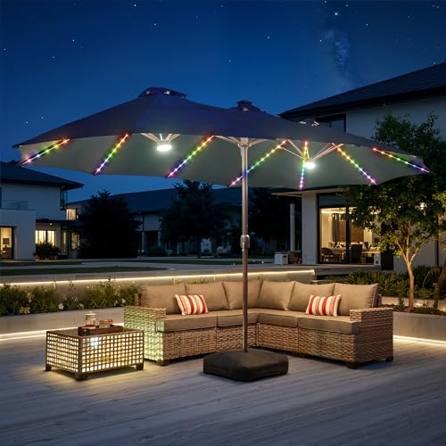 15Ft Patio Umbrella With Multicolor Solar Light