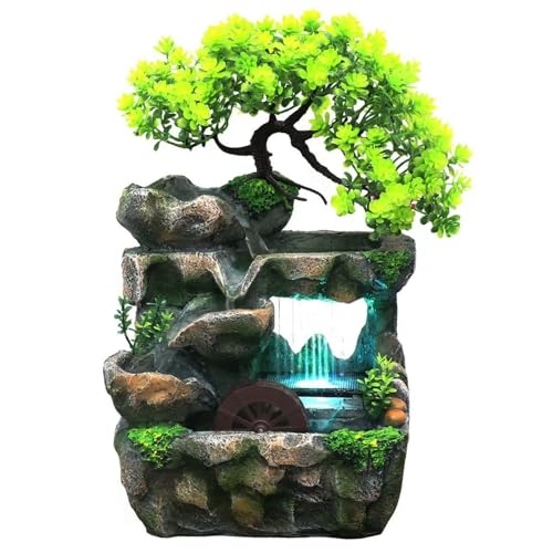 Tabletop Waterfall Fountain with Flowing Water & LED Lights