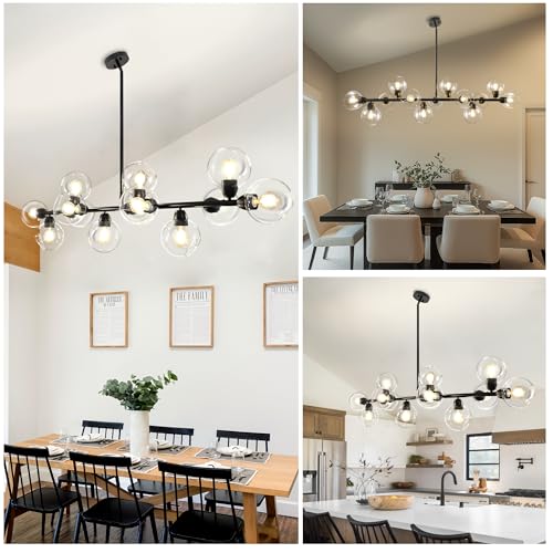 Modern Linear Chandelier Black 13 Light Sputnik Island Light