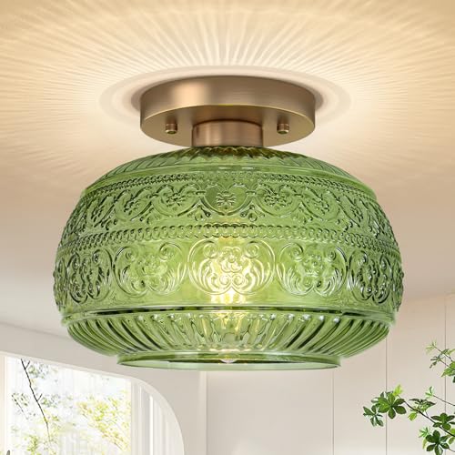 Vintage Green Semi Flush Mount Ceiling Light for Hallway Kitchen Bedroom