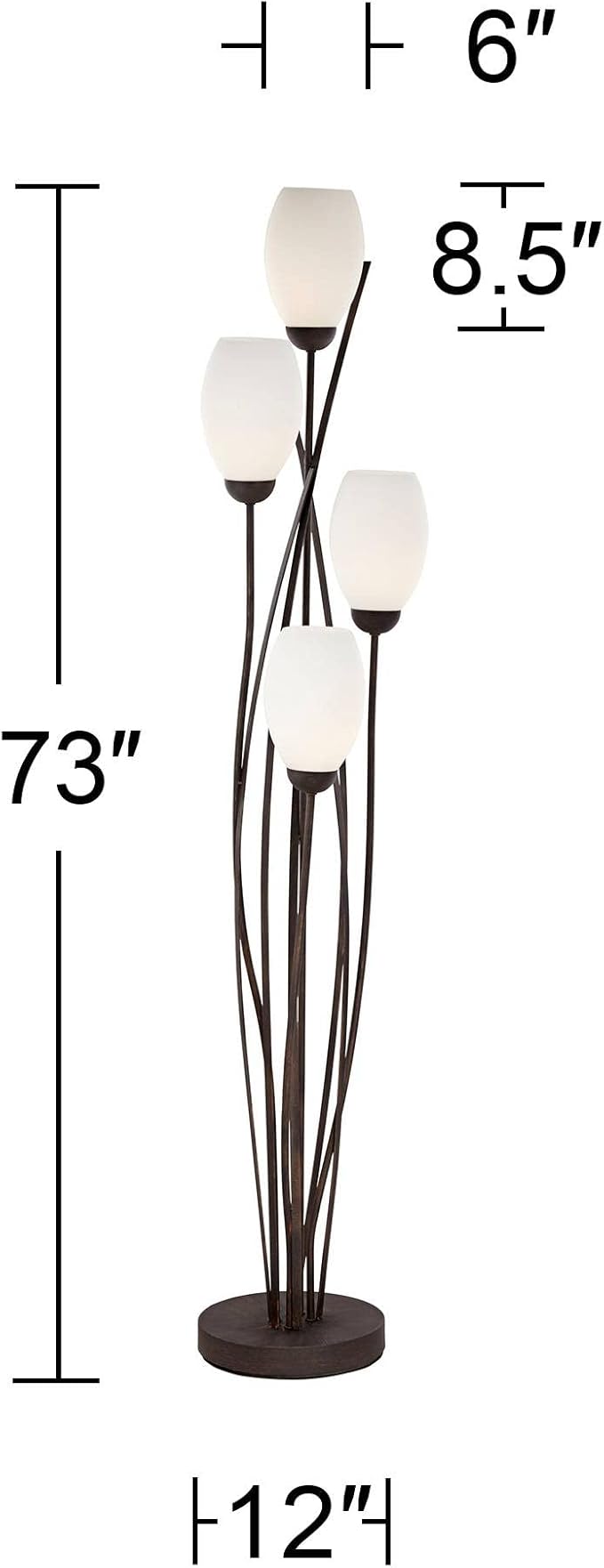 Franklin Iron Works Jareth Modern Tree Floor Lamp Standing with USB Charging Port 4-Light 73" Tall Ginger Black Metal White Glass Tulip for Cottage Core Living Room Reading House Bedroom Home Office