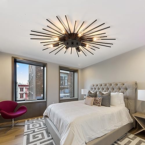 Semi Flush Mount 8 Light Ceiling Light Modern Metal Ceiling Lighting Black Light Fixture for Farmhouse Kitchen Dining Room Bedroom Hallway Living Room