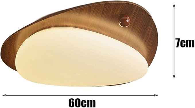Modern Nordic Ceiling Light, 3-Color Dimming Walnut & Cream Wood Grain Pebble LED Ceiling Lamp, Minimalist Wabi-sabi Flush Mount Light Fixture, for Bedroom Living Room