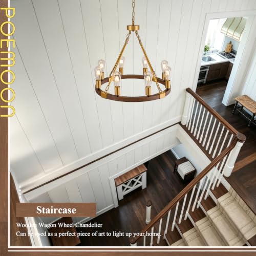 Gold Wooden Wagon Wheel Chandelier 8