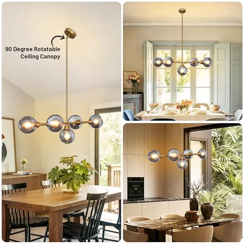 5 Lights Gold Linear Chandelier Modern Dining Room Light Fixture 36.6 Inch