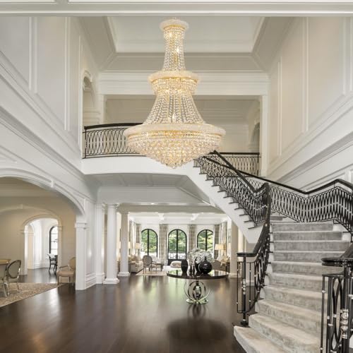 19 Lights High Ceiling Chandelier Modern Gold Crystal Chandeliers Large Foyer Chandelier Fixtures for Staircase Living Room Hallway Entryway