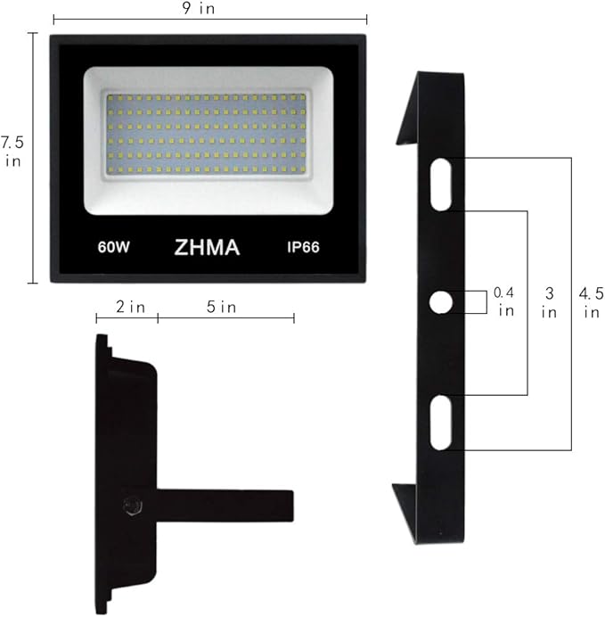3 Pack 60W Led Flood Light, Outdoor Spotlight, Super Bright Work Light with Plug, IP66 Waterproof (White Light), 5400lm, 6500K, Garage, Backyard, Security Lights Outdoor