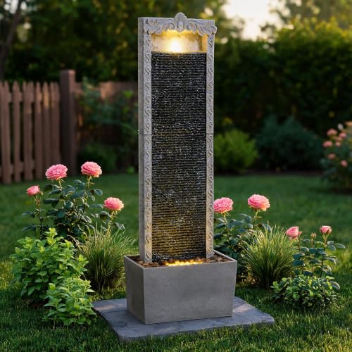 40" Outdoor Water Fountain with Warm LED Lights