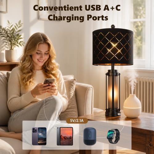 27'' Modern Table Lamp Set of 2 with Nightlight (2 Count)