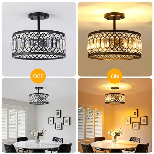 12.6" Crystal Semi Flush Mount Ceiling Light Fixture