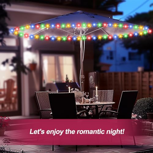 Patio Umbrella Lights Cordless LED Market Table Umbrella Lights with Remote Control Battery Operated Waterproof Parasol String Lights