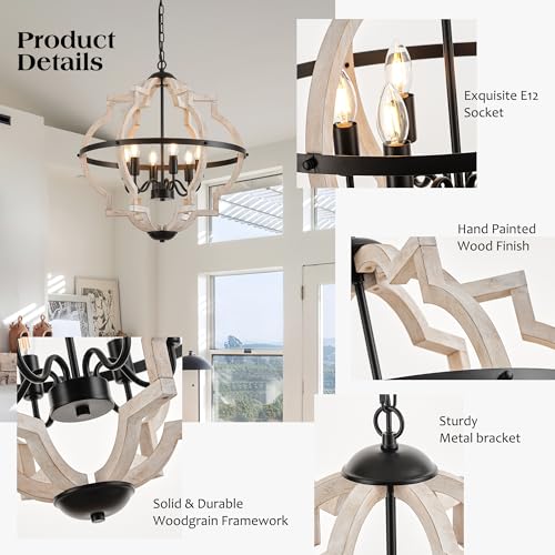 6 Light Farmhouse Wood Pendant Light