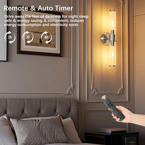 Brushed Nickel Battery Operated Wall Sconces Set of 2