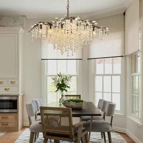 Large Vintage Farmhouse Branch Crystal Chandelier for Dining Room