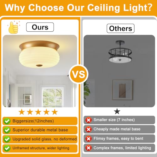 Gold Flush Mount Ceiling Light Fixtures (Gold-Milk Glass(No Assembly Required))