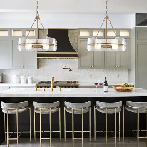 Modern Chandelier for Dining Room, 22" Gold Glass Chandelier, Large Farmhouse Round Chandelier for Dining Room, Foyer, Bedroom, Hallway, Entryway