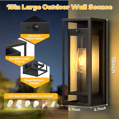 15in Motion Sensor Outdoor Wall Sconce Exterior Lighting Fixture