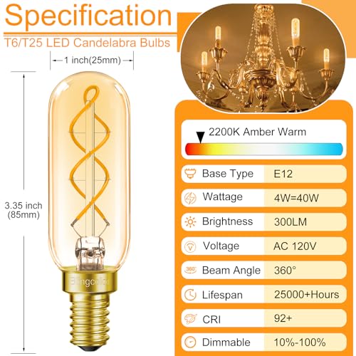 6 Pack Dimmable E12 LED Edison Candelabra Bulbs 40 Watt (6 Count)
