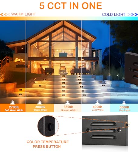 4 Inch 5CCT 12V 4W Low Voltage LED Step Light with Horizontal Louvered Faceplate for Steps Decks Stairs (6 Count)