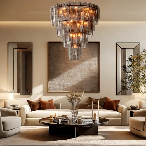 47 Inch Gold Tiered Smoky Glass Chandelier