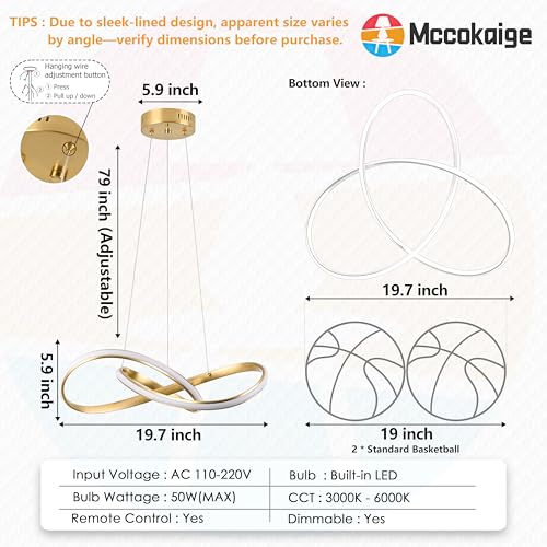 20" Gold Modern led Chandelier for Living Room