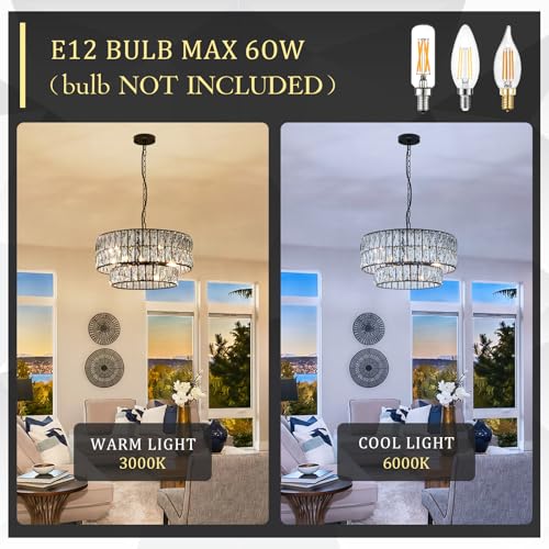 Black Crystal Chandelier 20" 6