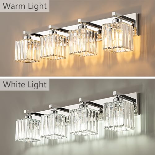 Modern 4 Light Chrome Crystal Bathroom Vanity Light Fixtures