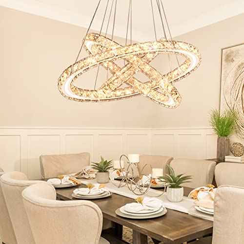 Modern LED Chandeliers Crystal Chandeliers Ceiling Light Three Rings Pendant Light with Acrylic for Bedroom Dinning Room Hallway(Warm White 30/40/50)