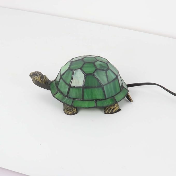 Bieye L10215 Turtle Tiffany Style Stained Glass Accent Table Lamp for Home Decor (Green)