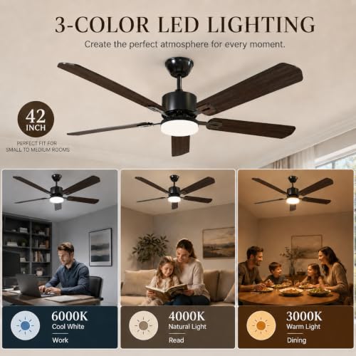 42 Inch Ceiling Fans with Lights and Remote Control (Black / 42 inches)