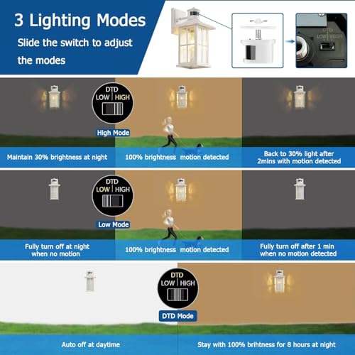 2 Pack Motion Sensor Porch Lights White Dusk to Dawn Outdoor Wall Lantern (2 Count)