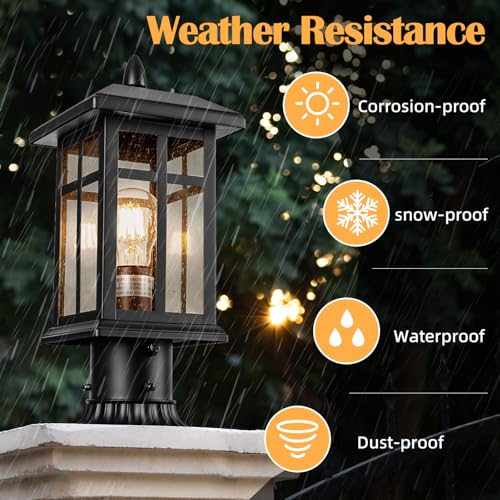 Dusk to Dawn Black Outdoor Post Light Fixture Electric Hardwired