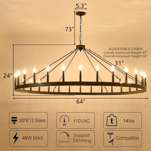 Large black wagon wheel chandelier 64 inch