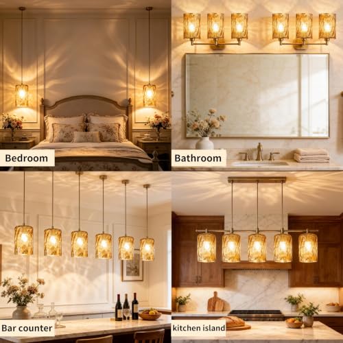Glass Lamp Shade Replacement 6Pc Amber Hammered 3.94" W x 5.9" H (6 Count)
