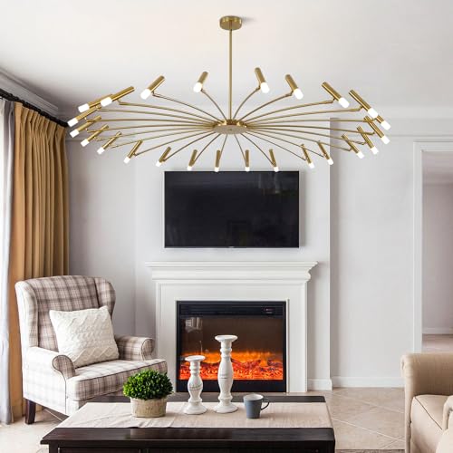 Extra Large Mid Century Modern Sputnik Chandelier Retro Sputnik Ceiling Light Fixture Brushed Brass Gold Chandeliers for Dining Room Living Room Bedroom